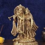 Brass Superfine Radha Krishna Together Idol | 12.5" x 5.5" x 9" (32 x 14 x 23 cm) | 6 kg Premium Handcrafted Divine Statue | Temple Home Decor | Traditional Art